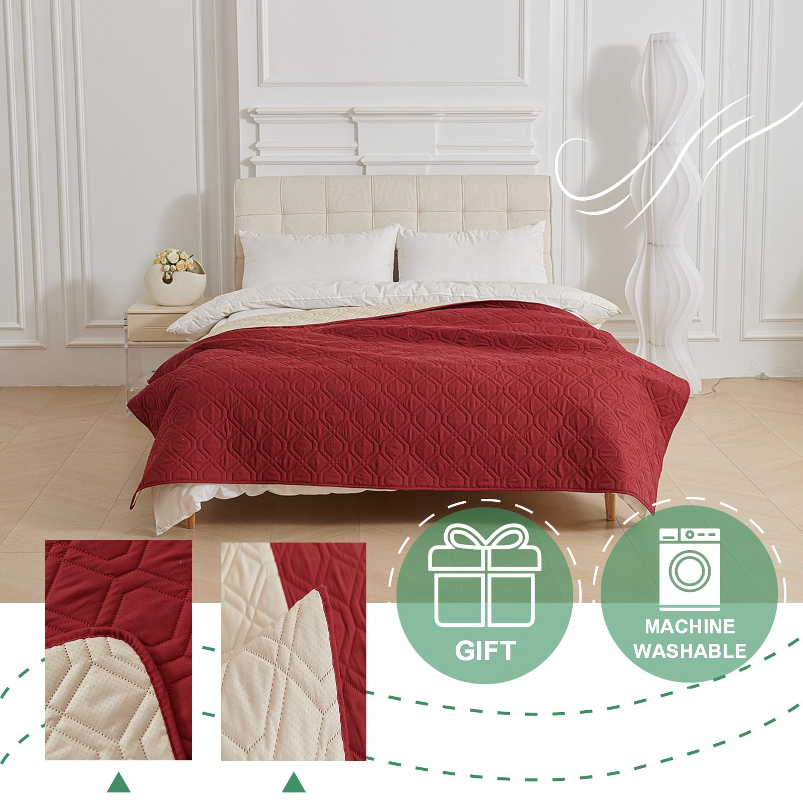 wasserdichte Hundedecke Beidseitig verfügbar und Weich Hundematte schützt Bett und Sofa für großeund kleine Hunde, Schutz für Sofa & Bett& Auto (Rot,130x210cm)