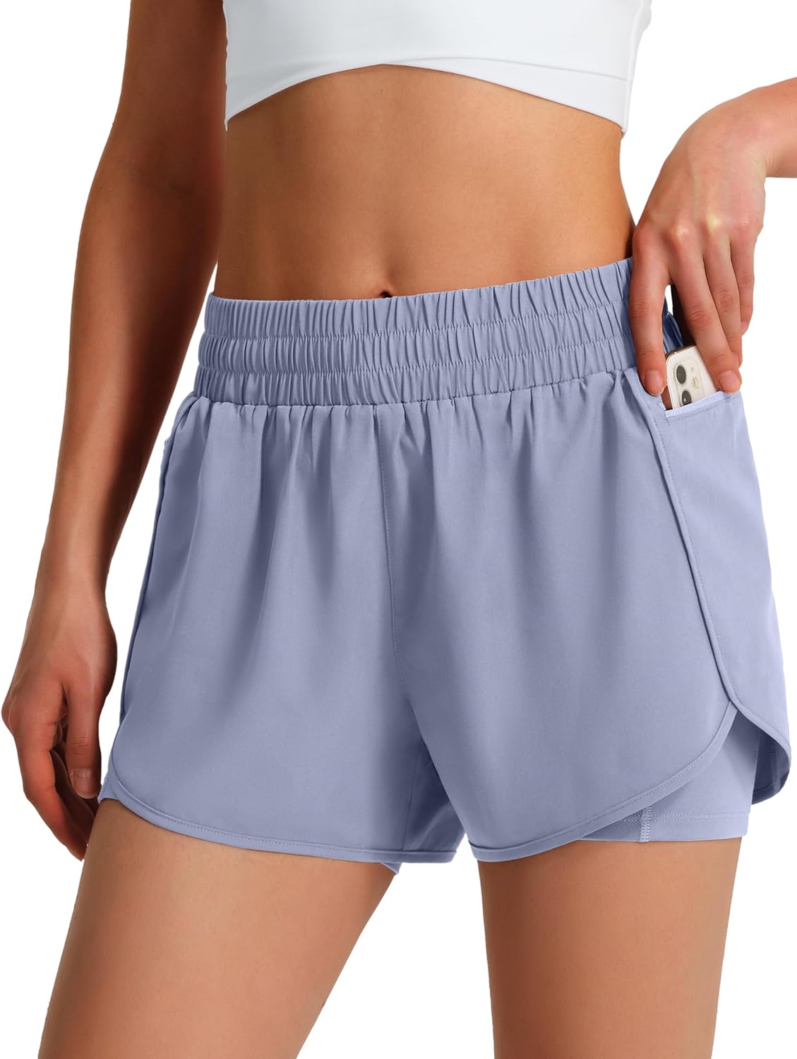 Ksmien Women’s Running Shorts Quick Dry Lightweight Athletic Workout Shorts with Liner Phone Pockets