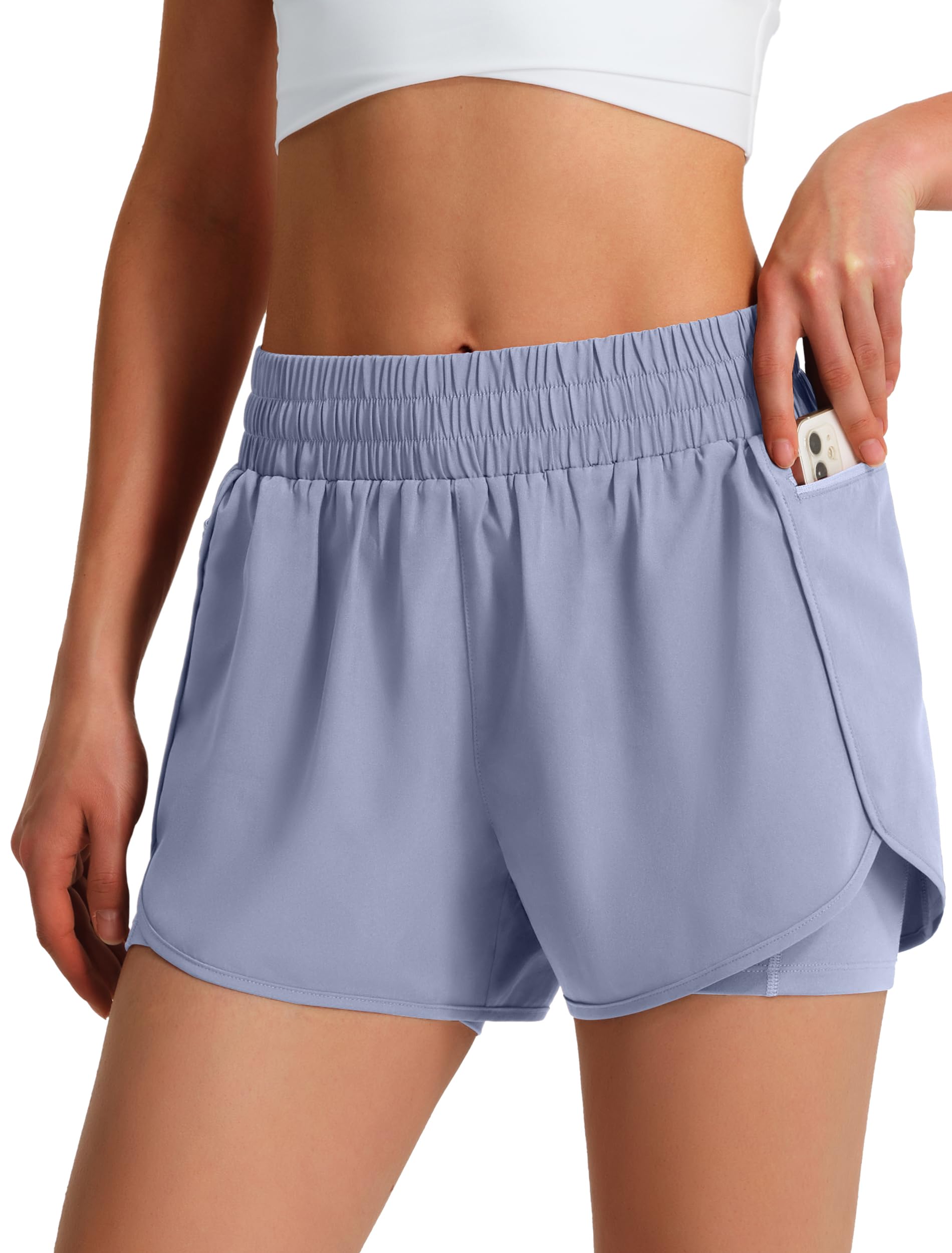 Ksmien Women's Running Shorts Quick Dry Lightweight Athletic Workout Shorts with Liner Phone Pockets