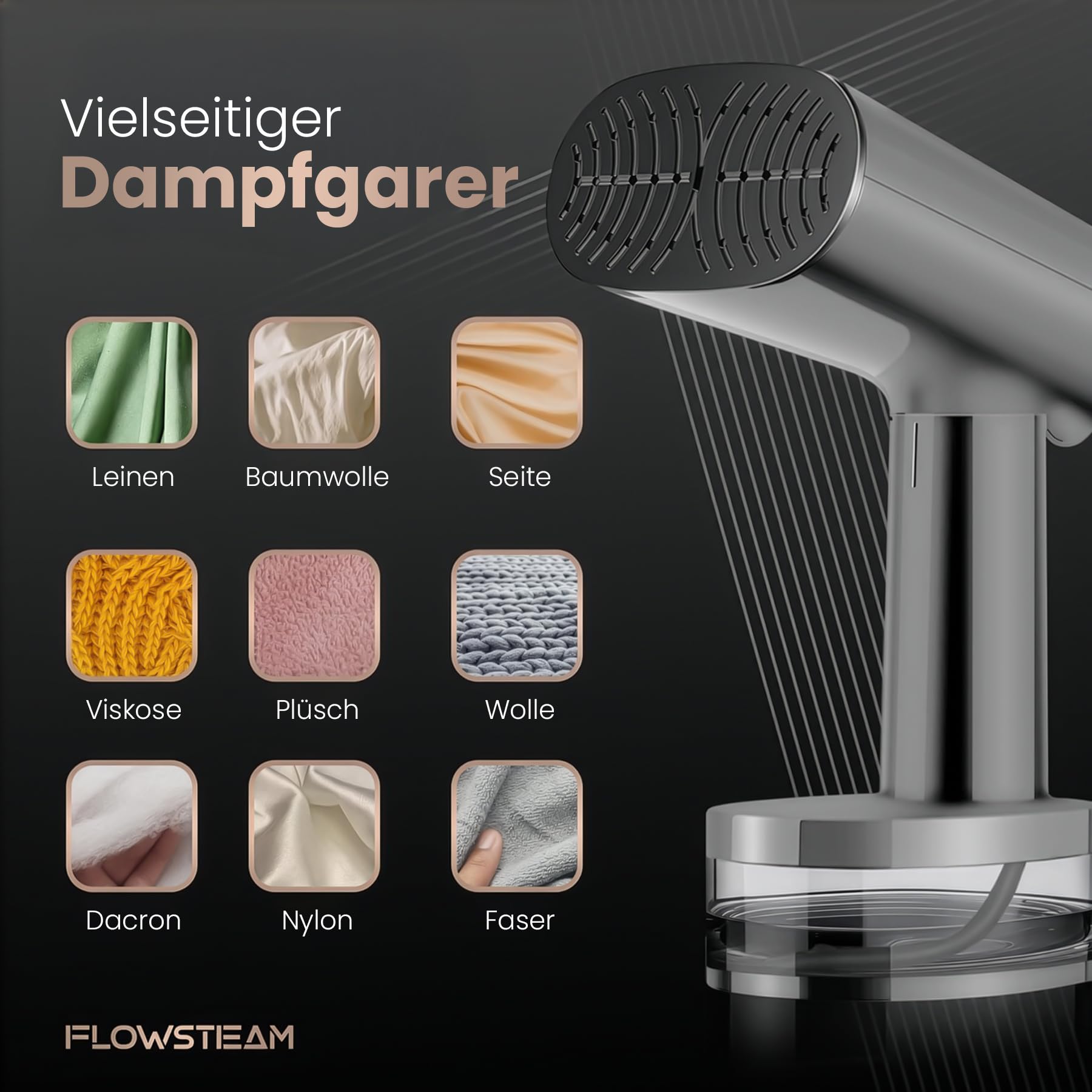 Kleidung Dampfglätter – 1680W Hand-Dampfbügeleisen, 25s Schnellaufheizung, 370ml Wassertank, 3 Dampfmodi, Trockenbügelfunktion, Hitzebeständiger Schutzhandschuh (Mattgrau)