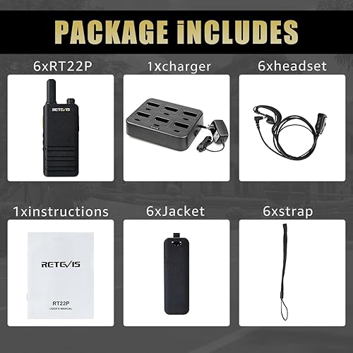 Miniatura 9 de Retevis RT22P, nueva versión de RT22 (2.0), radio portátil de 2 vías con auricular, batería de 1620 mAh, USB-C, walkie talkies recargables (paquete
