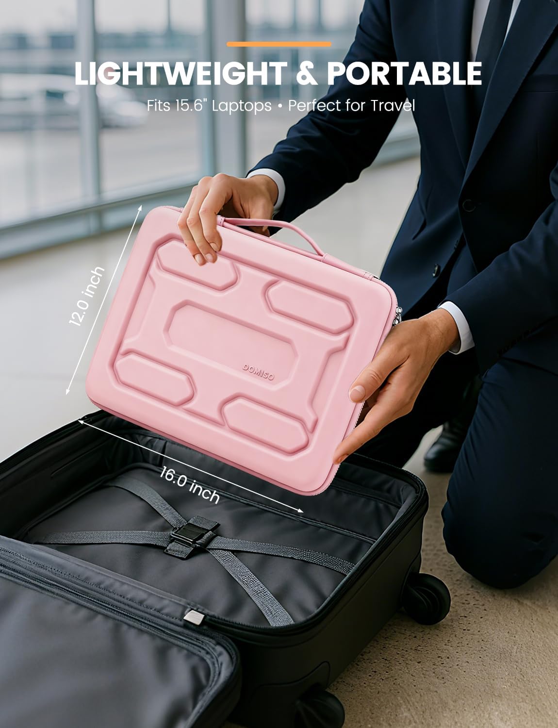 DOMISO 15.6 inch Laptop Sleeve with Handle Shockproof Waterproof EVA Protective Case for 15.6" Yoga 720 IdeaPad 310 320 ThinkPad T570/Legion 5 Gen 6/HP Envy 15/15.6" Notebooks, Pink
