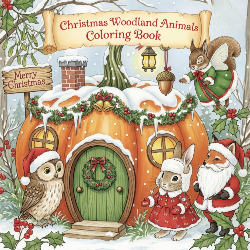 Christmas Woodland Animals Coloring Book: Adorable Forest Creatures Celebrating the Holidays — For Kids & Adults