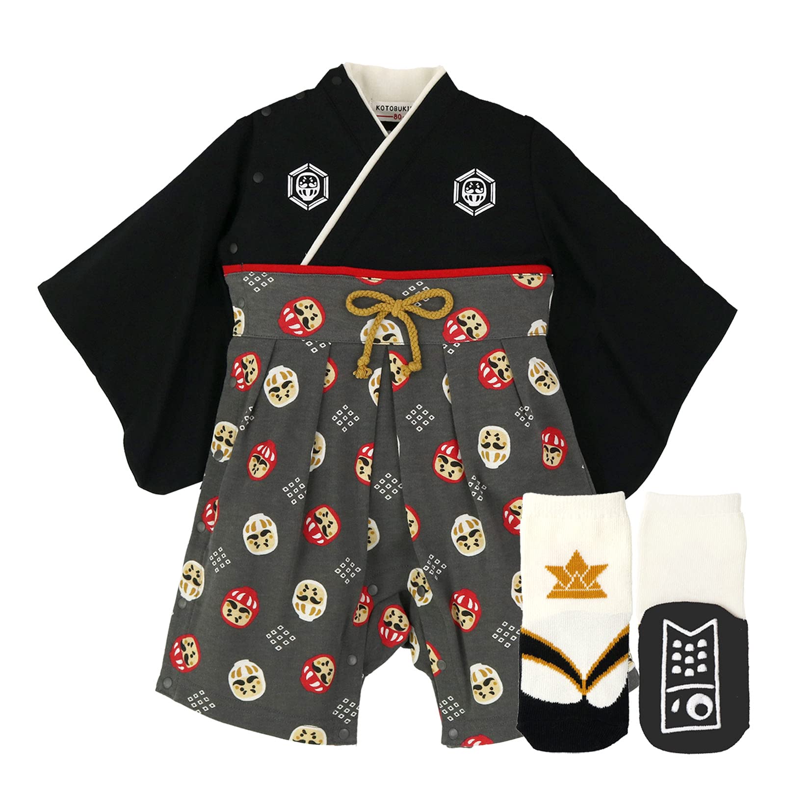 [KOTOBUKIEN] [コトブキエン] ベビー袴 袴ロンパース 男の子 靴下付き 70cm 80cm 90cm 100日祝い 百日祝い 七五三 お宮参り お食い初め 初節句 和装 フォーマル ベビー 着物