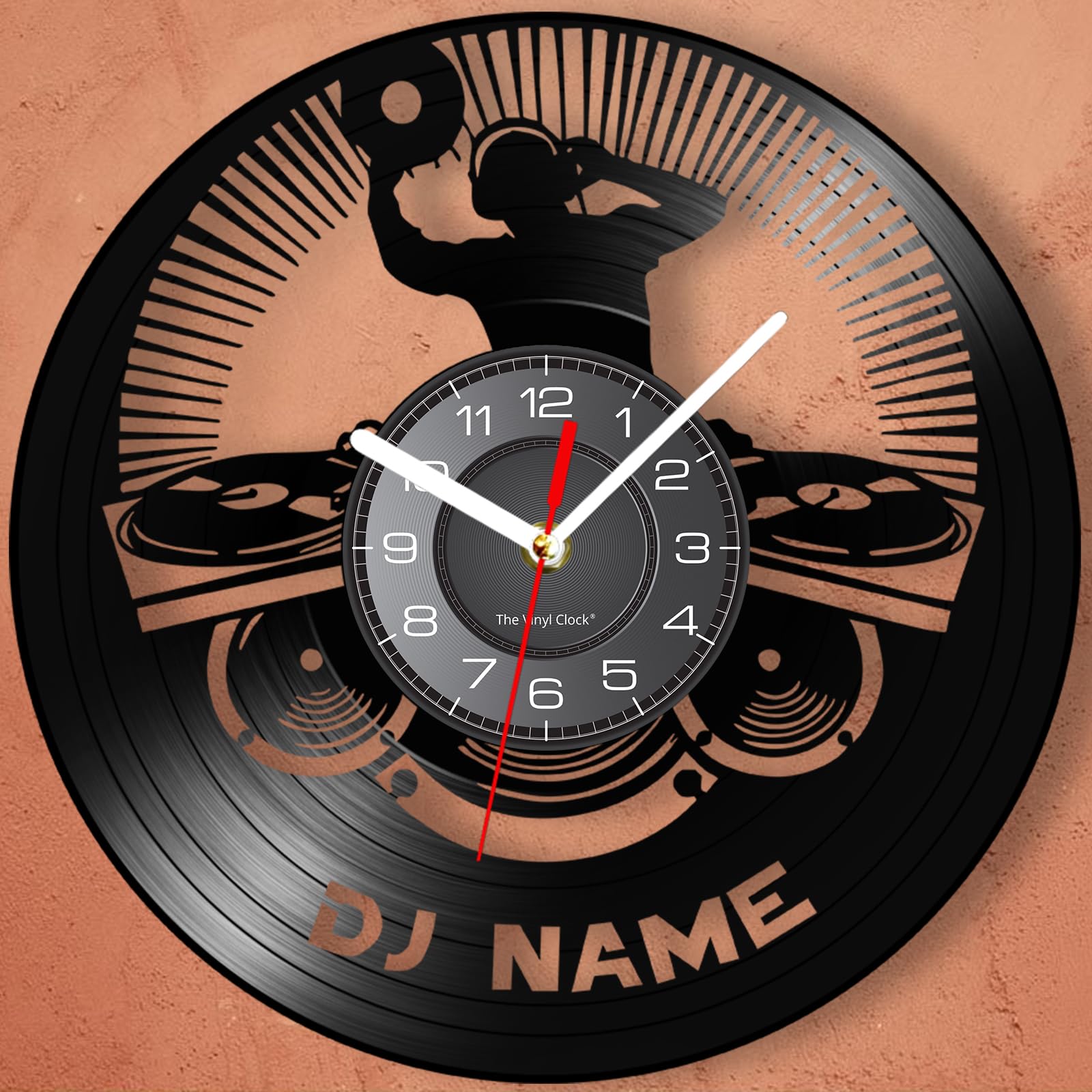 12 Inch Personalized Dj Name Clock, Custom Dj Music Vinyl Record Wall Clock Silent Non-Ticking Battery Operated Clock Wall Watch Gifts for Dj Man Cave Bedroom Music Room Studio