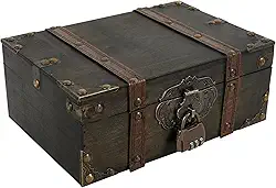 Caixa de tesouro de madeira vintage com trava de combinação, baú de armazenamento de mala de design antigo, baú de joias decorativo multiuso para decoração de casa, adereços de fotografia para
