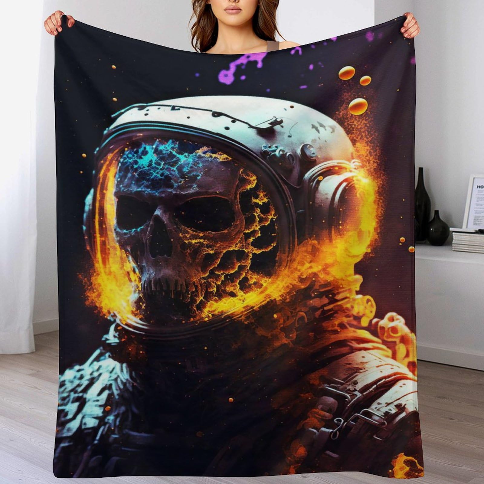 Couverture polaire plaid crâne en flanelle chaude et douillette pour canapé 180x200cm