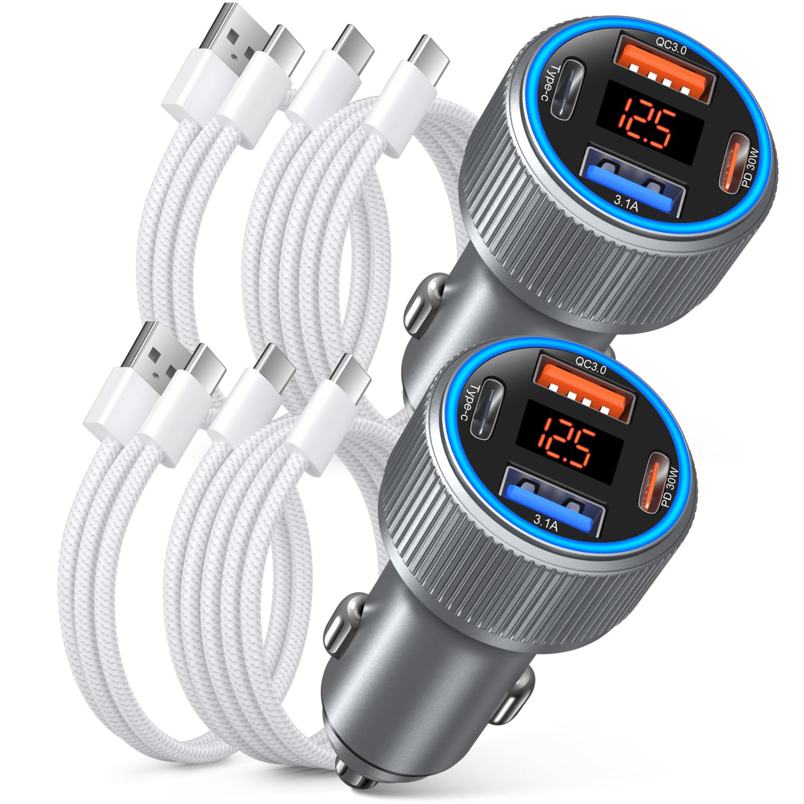 Amazon.com: USB C Car Charger, 65W 4-Port 12V USB Car Power Cigarette  Lighter Adapter with Voltage Display QC/PD 3.0 Super Fast Charge Type C Car  Charger for iPhone 17 16e 15 Pro
