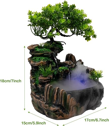 Miniatura 5 de Fuente de agua de mesa, fuente de rocalla, fuente de agua de mesa, cascada china de escritorio Fengshui para interiores con luces LED y bola de