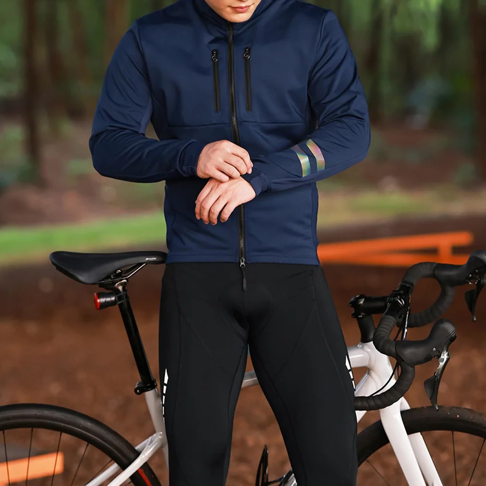 Zimowa męska kurtka rowerowa Ciepła Termiczna Wiatroszczelna Softshell Kurtka Sportowa Odblaskowa Kurtka z 2-kierunkowym zamkiem błyskawicznym