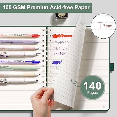 Miniatura 3 de EMSHOI Cuaderno de espiral A5 con forro para mujeres y hombres, grueso de 3.53 ozm, 140 páginas numeradas con rayas universitarias, cuaderno de tapa