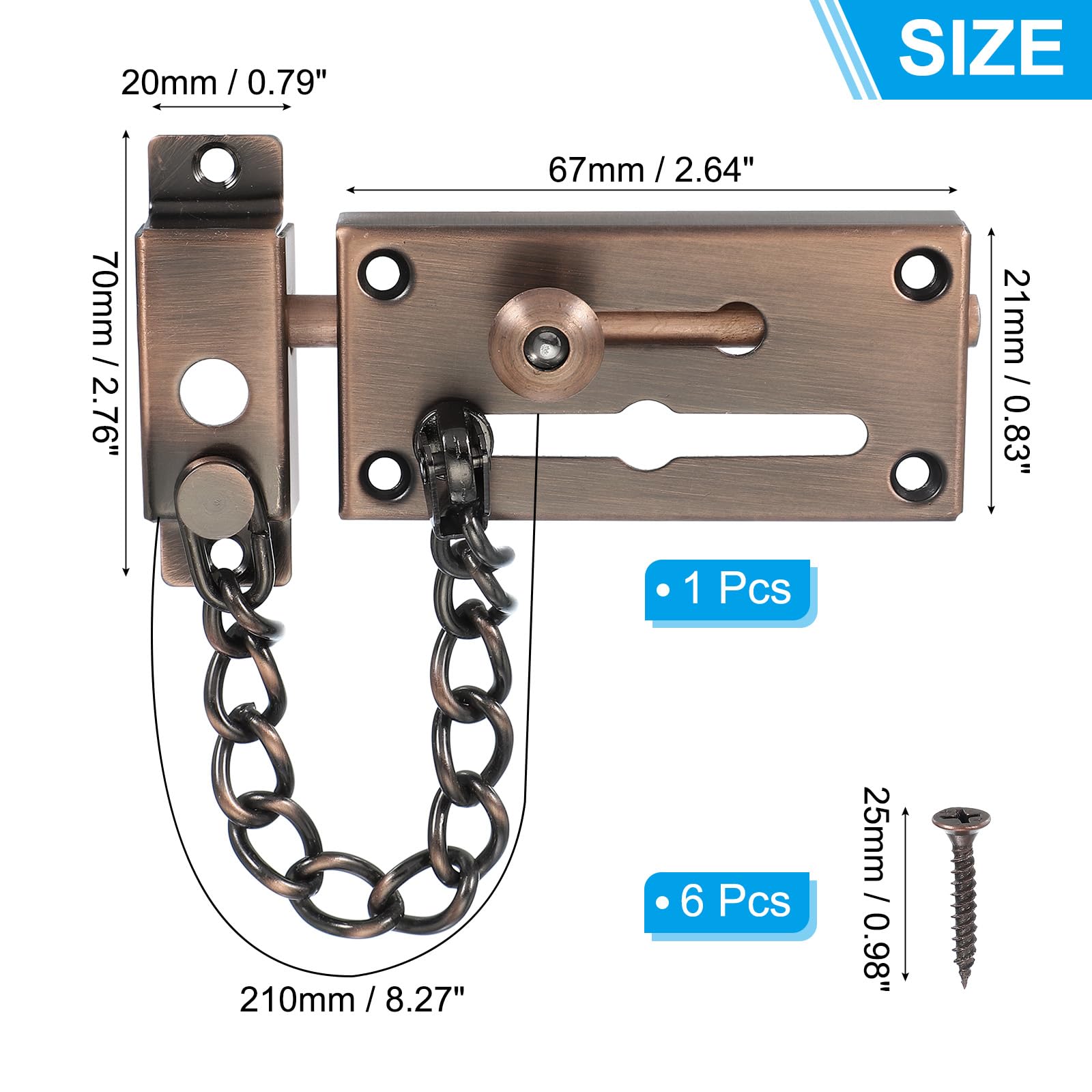 PATIKIL Slide Bolt Gate Latch with Chain Door Guard Lock - Image 2