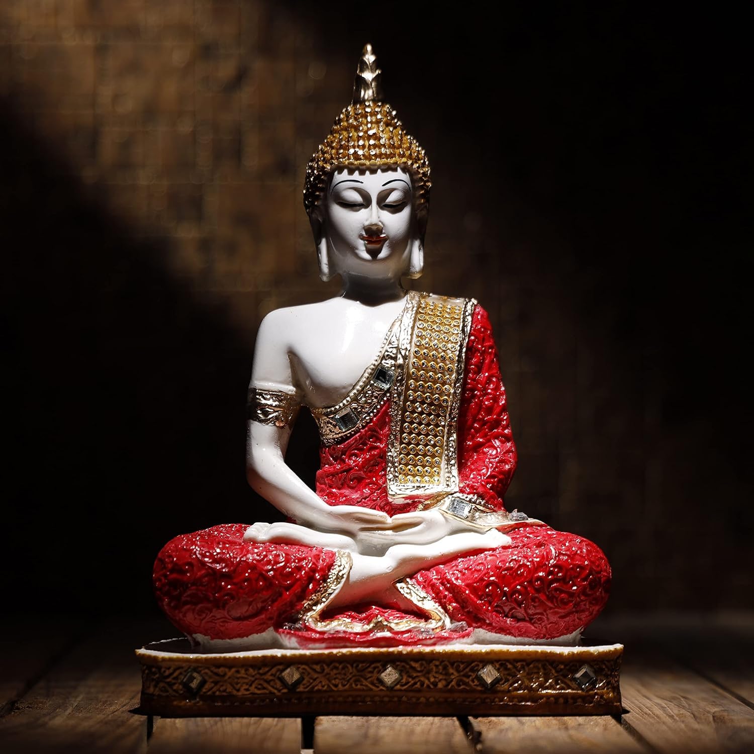 JaiShree Meditating Buddha Statue Polarising Buddha Idol Showpiece - Perfect for Living Room, Bedroom & Office Space Home Decor and Staircase Wall Decoration Ideal for Gifting (Red)