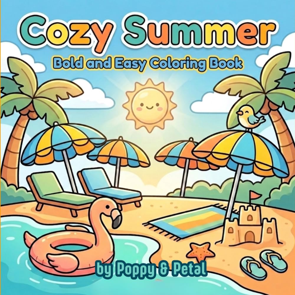 Cozy Summer Bold and Easy Coloring Book for Teens, Adults and Seniors: Cute and Relaxing Summer Scenes with Beach Days, Sunshine, Drinks and Fun Vacation Vibes for Stress Relief