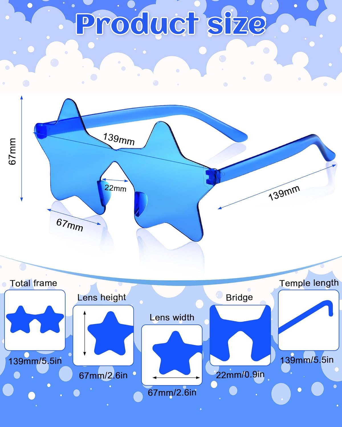 PLULON Star Sunglasses for Women Girls, Color Rimless Star Shaped Sunglasses Bulk for Adults Beach Birthday Swim Pool - Image 2