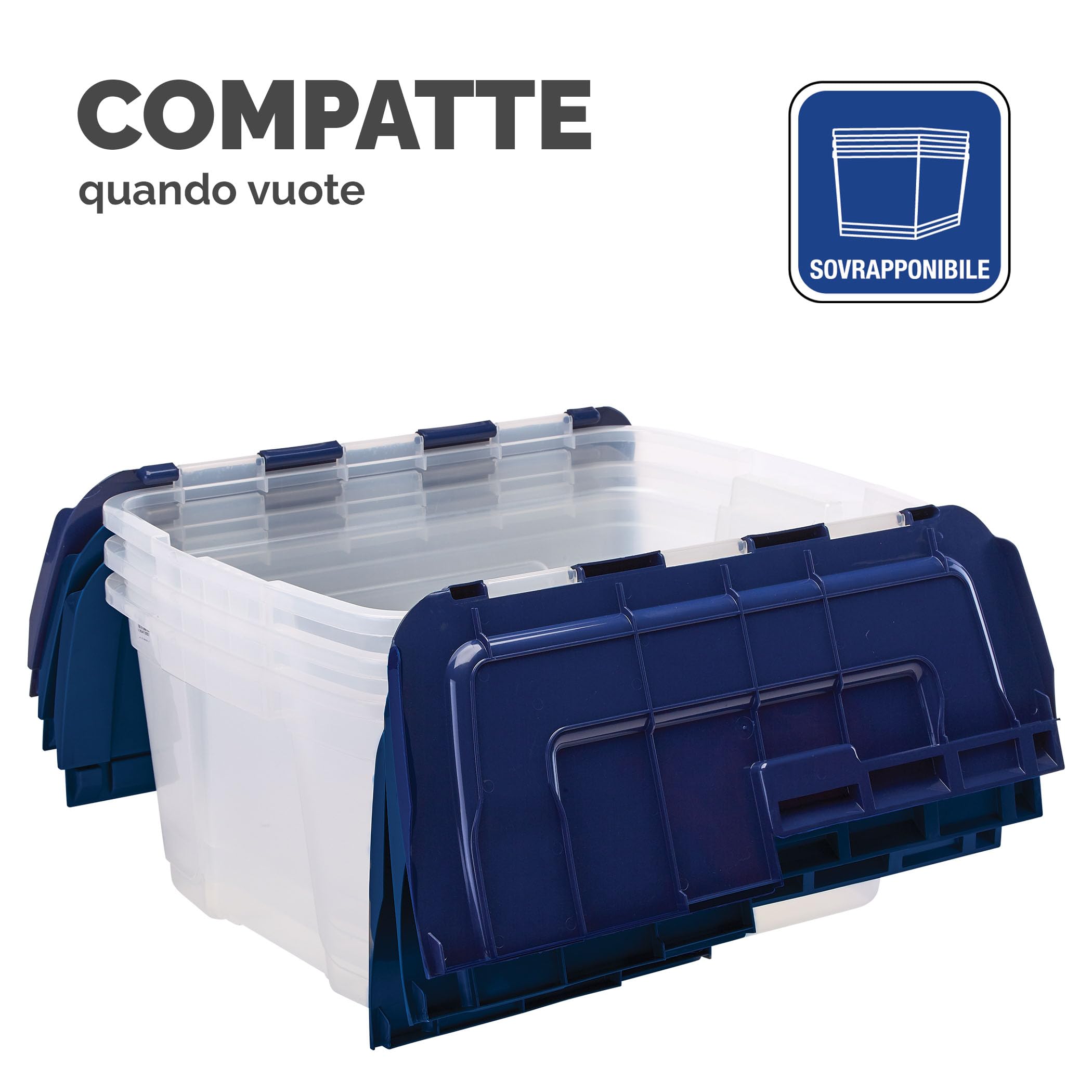 Bankers Box 45L scatola porta oggetti in confezione da 3, BPA-Free, in plastica 100% riciclata, impilabile, 28x43x59cm, ideali per organizzare la casa e l'ufficio, coperchio a cerniera