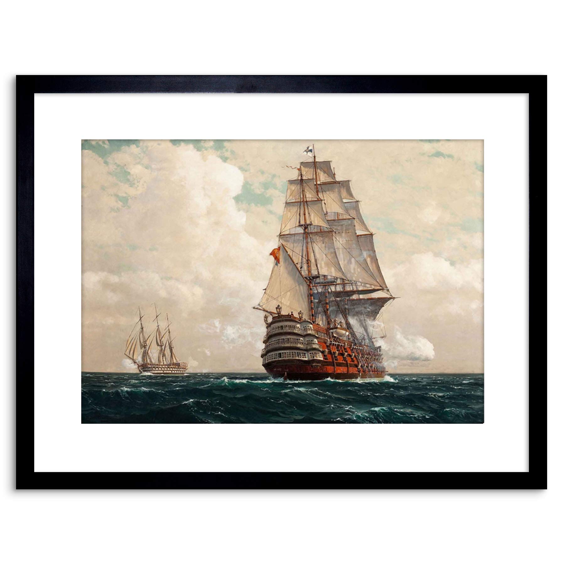 Wee Blue Coo Black Painting Seascape Naval Diemer Ship At Sea Framed Wall Art Print