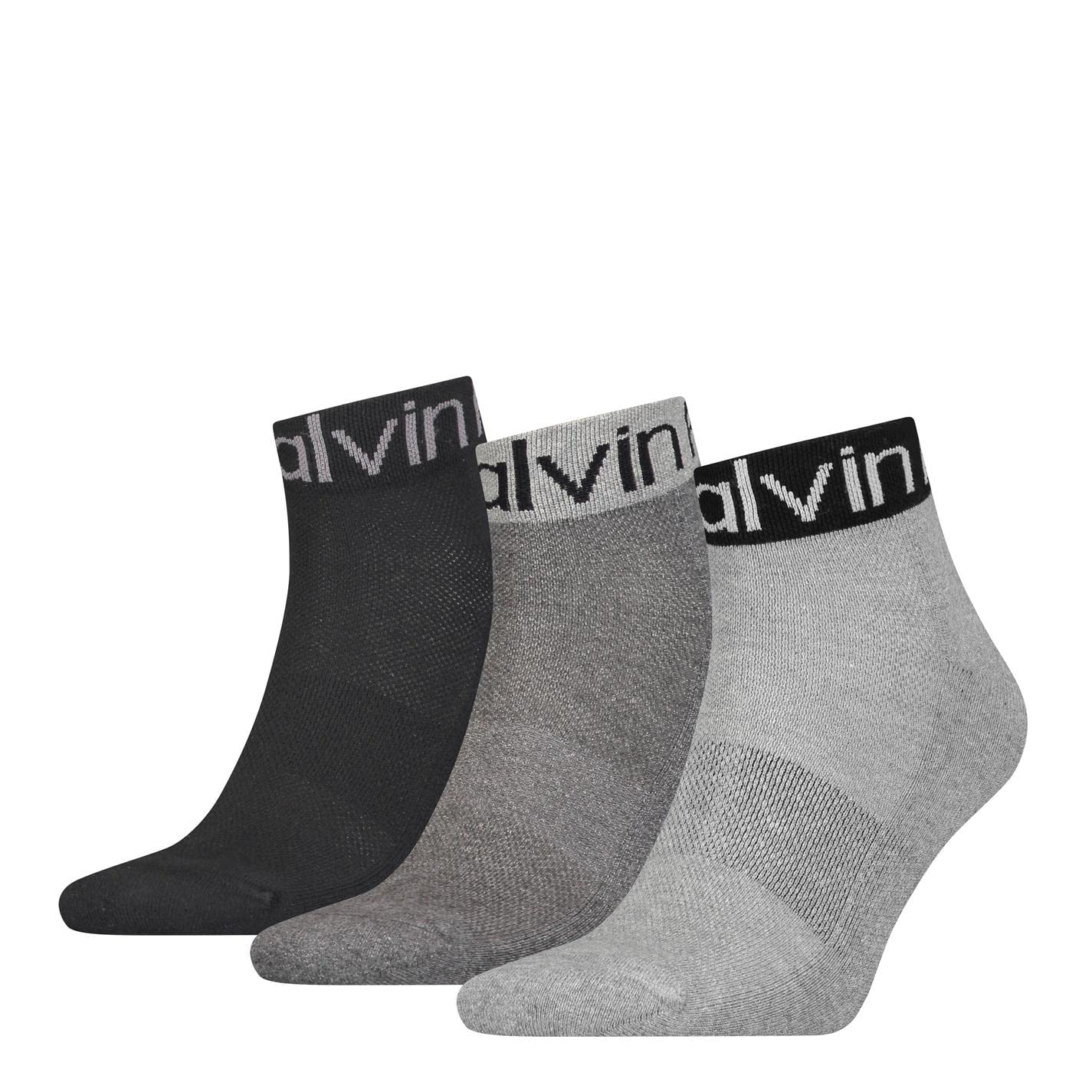 Calvin Klein Men's Logo Welt Quarter, Mid Grey Melange, ONE Size (Pack of 3)