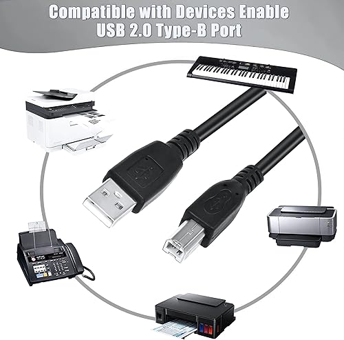 Miniatura 3 de Impresora negra de 3 pies USB 2.0, cable de transferencia de PC A a B dispositivo macho compatible con impresora HP OfficeJet Pro 8034e todo en uno