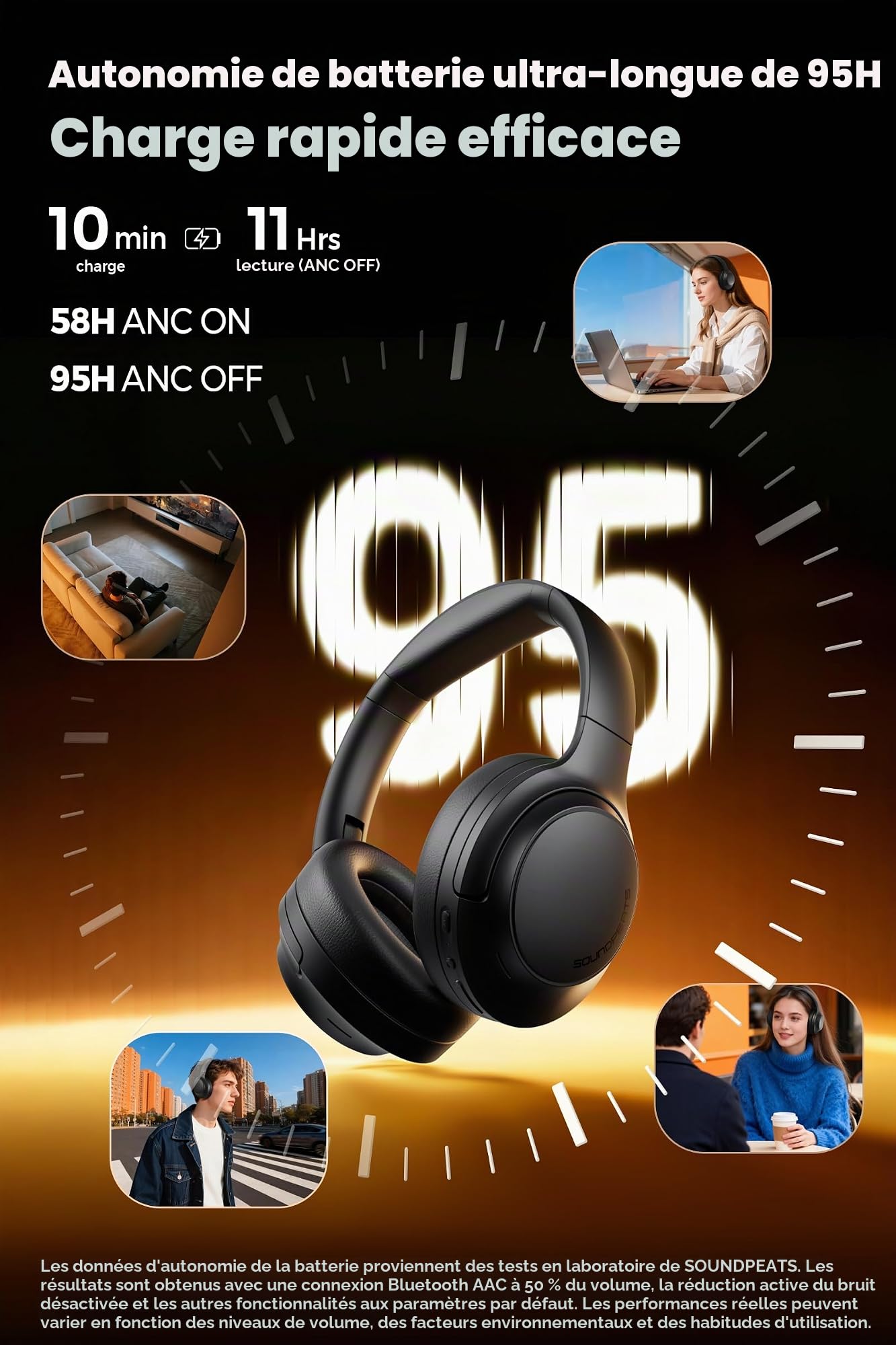 SoundPEATS Cove Pro Casques Réduction de Bruit Hybride, Son Hi-Res LDAC, Pliables, 7 micros pour appels clairs, autonomie de 95 Heures, Confort et polyvalence Filaire/sans Fil