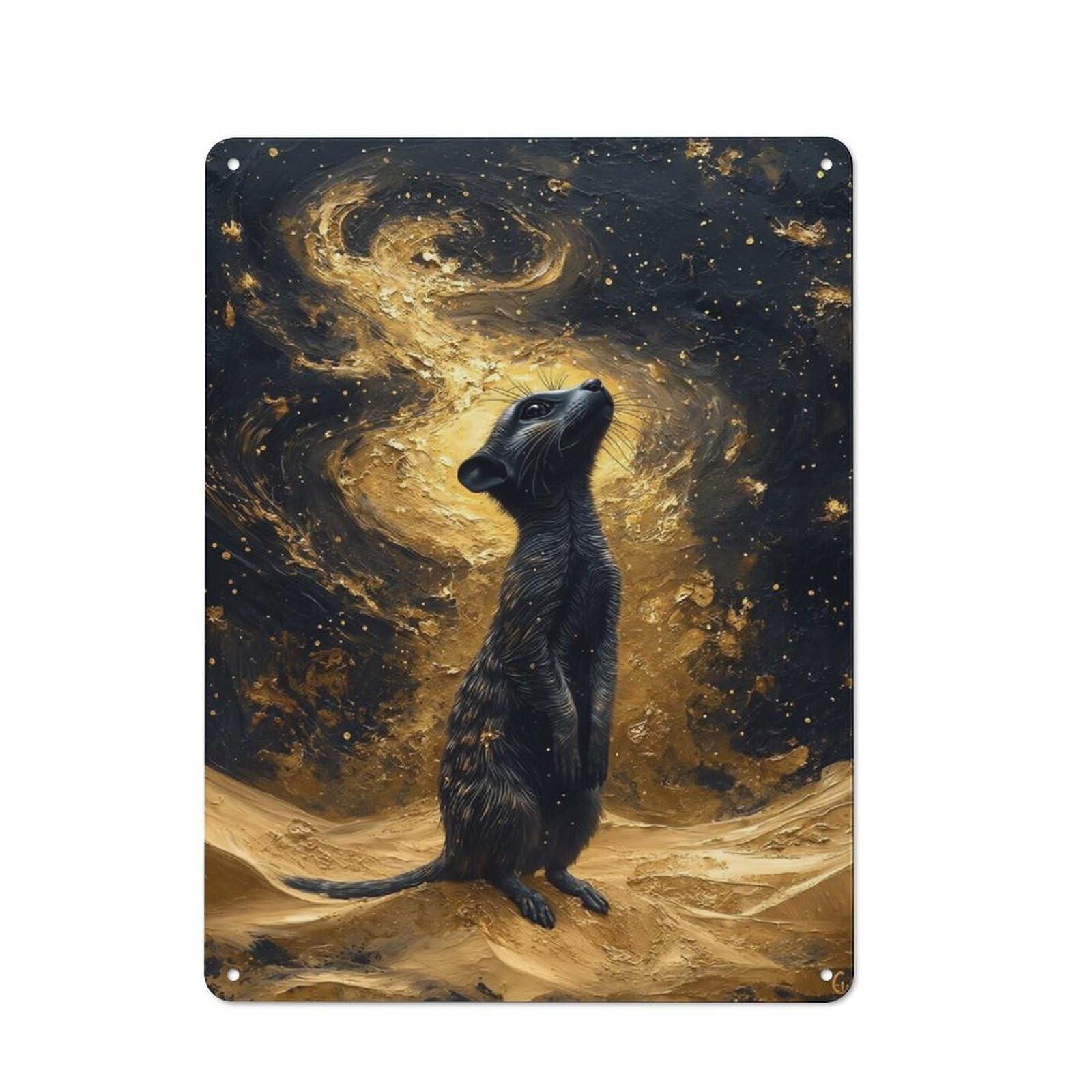Junmoney Style-1 Meerkat Gazing At Golden Galaxy Vintage Metal Wall Decor 40X30cm, Tin Wall Sign For Restaurant, Kitchen, Counter Or Breakfast Nook