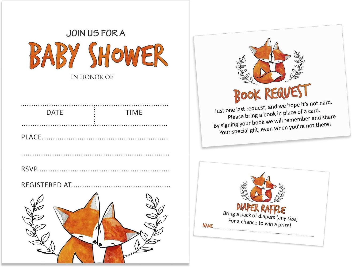 Set of 30 Jungle Animals Baby Shower Invitations-Diaper Raffle Tickets and Baby Shower Book Request Cards Gender Neutral Invites Its A Boy Its A Girl