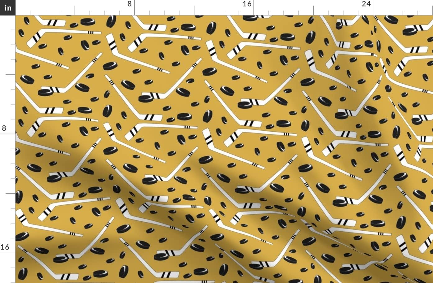 Spoonflower Fabric - Hockey Gold Sports Printed on Organic Cotton Sateen Fabric by The Yard - Sewing Quilting Apparel Home Decor