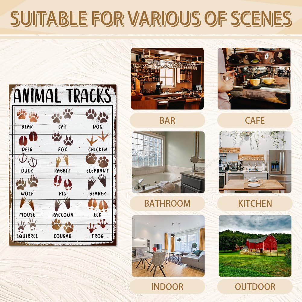 Targa In Latta Rustica 'Animal Tracks Field Guide' – Due Misure: 30,5x20,3 Cm O 40,6x30,5 Cm – Decorazione Parete Da Interno/esterno