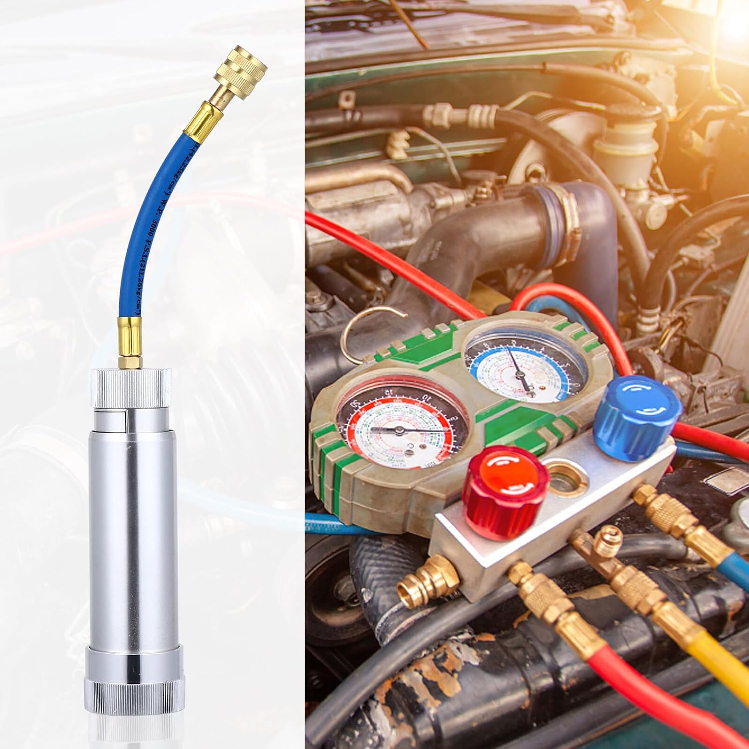 A/c Oil Injection Tool and Dye Injector Hand-Press System Oil Filling Tube for Automotive Maintenance