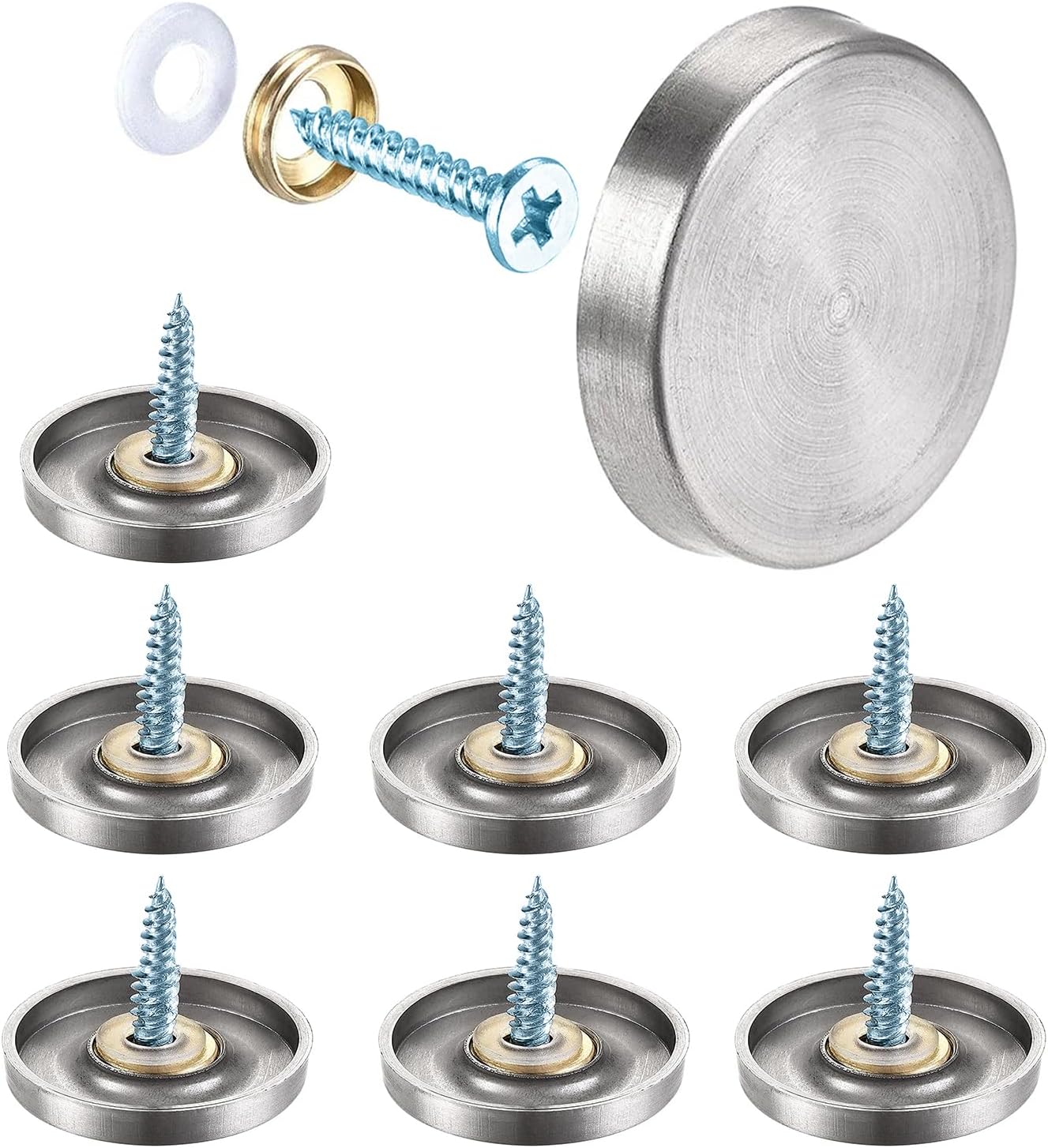 8PCS Juttzzei Screw Covers Caps, 30mm Mirror Screws with Decorative Cap Covers, Polished Stainless Steel Decorative Screws with Caps for Mirrors, Furniture Fittings, Glass, Tables, Wardrobes - Silver