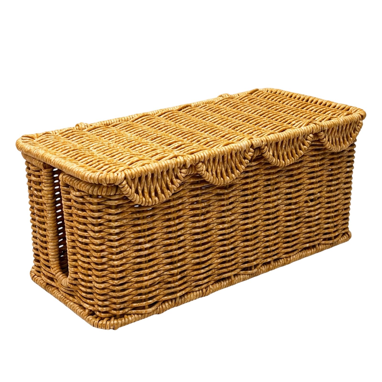 Handmade Cable Management Box - Imitation Rattan Cable Tidy Box with Lid Wooden Double Open Slot with Ties Cable Storage Box Dustproof Management Socket for Computer Router Hub Power Strip(U Shape)
