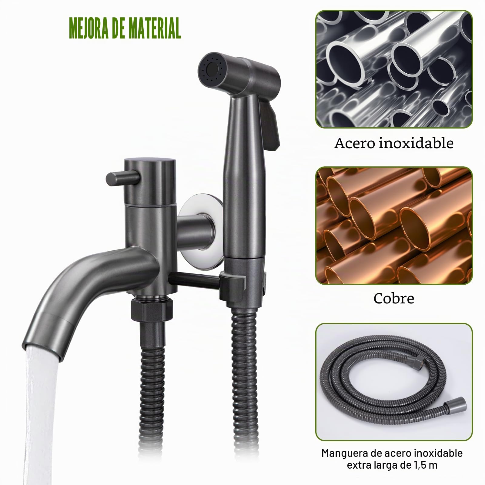 Grifo de Fregadero de Agua Fría Montado en la Pared Grifo Pared con Ducha Grifo Bidet para Wc Con Mangueras Telescópicas De 1.5m para Lavado de Inodoros, Higiene Personal, Baño de Mascotas