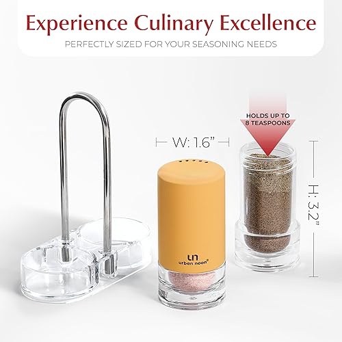 Miniatura 7 de Salero y pimentero amarillo con soporte, elegante juego de salero y pimentero de acero inoxidable con soporte acrílico para encimera de cocina o