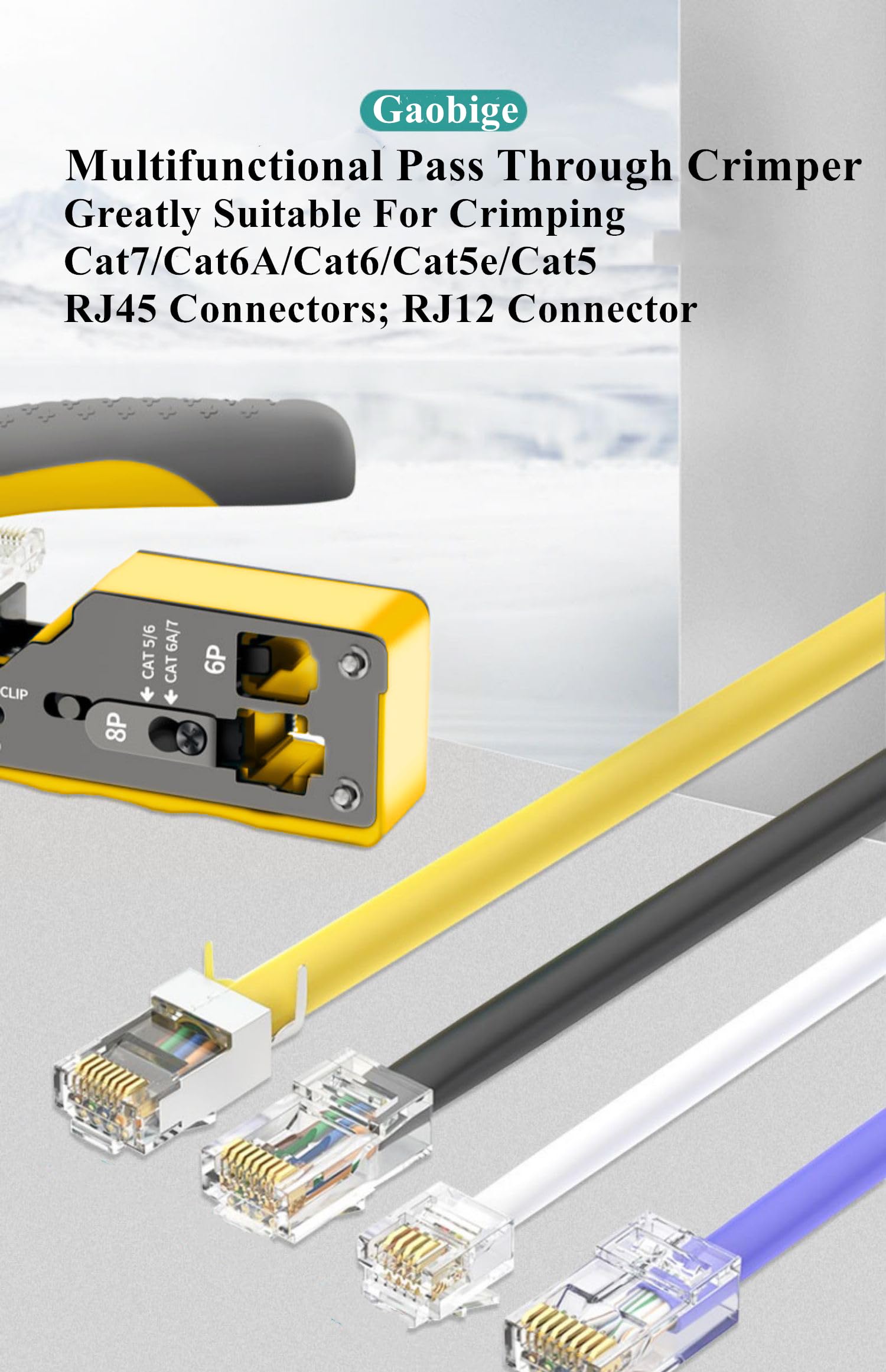 Gaobige Kit d'outils de sertissage RJ45, Cat7/6A/6/5e/5 RJ45, 50 connecteurs Cat6, testeur de câble réseau, coupe-fil