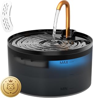 MISFANS 71oz Cat Water Fountain with Copper Faucet, Quiet Pump & Dual Filter - 2.1L Automatic Pet Dispenser for Fresh Drinking Water