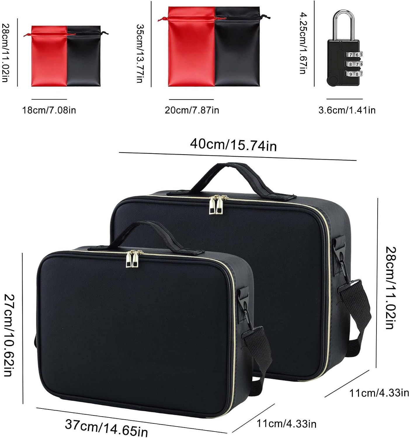 Lockable PU Leather Toy Storage Bag with 4 Drawstring Bags Black Discreet Toy Storage Case with Multi Grid Private Personal Items Storage Box Travel Storage Organizer for Women and Men
