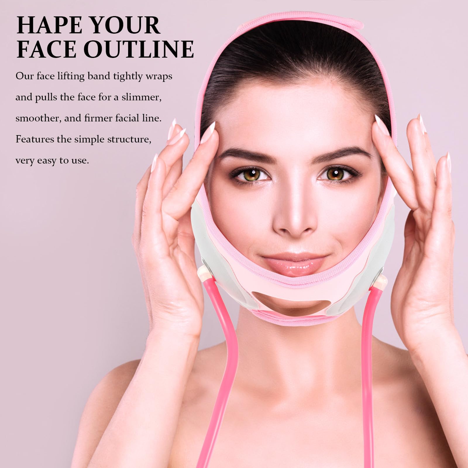 NOLITOY Bande Raffermissante Gonflable Visage et Double Menton, Outil de Remodelage V-Face pour Soin Musculaire, 1 Pièce Rose Adaptée Lifting Facial