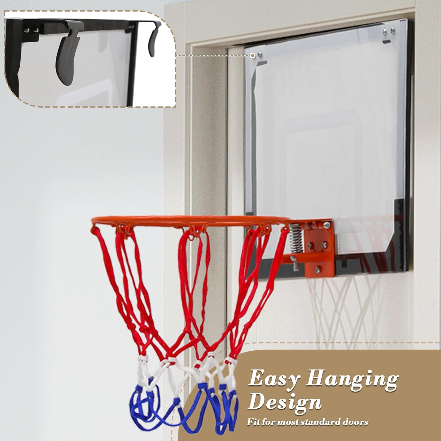 Athena Collection Mini Basketball Hoop Indoor, Over The Door Small Basketball Hoop Backboard with 1 Balls and Pump for Youth and Adults Great for Home Office Dorm Gifts, White