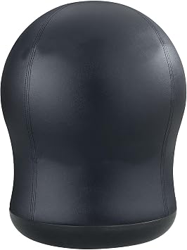 Pemberly Row Contemporary Faux Leather Swivel Ball Office Chair, Black Finish, 17.5" H x 17.5" W x 22.5" D, 360 Swivel Base, Ergonomic Active Design for Desk or Office Use