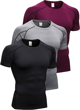 SPVISE 3 Pack Black Gym Compression Shirts for Men Athletic Dry Baselayer Sports T Shirts Workout Tops Gym Running Training