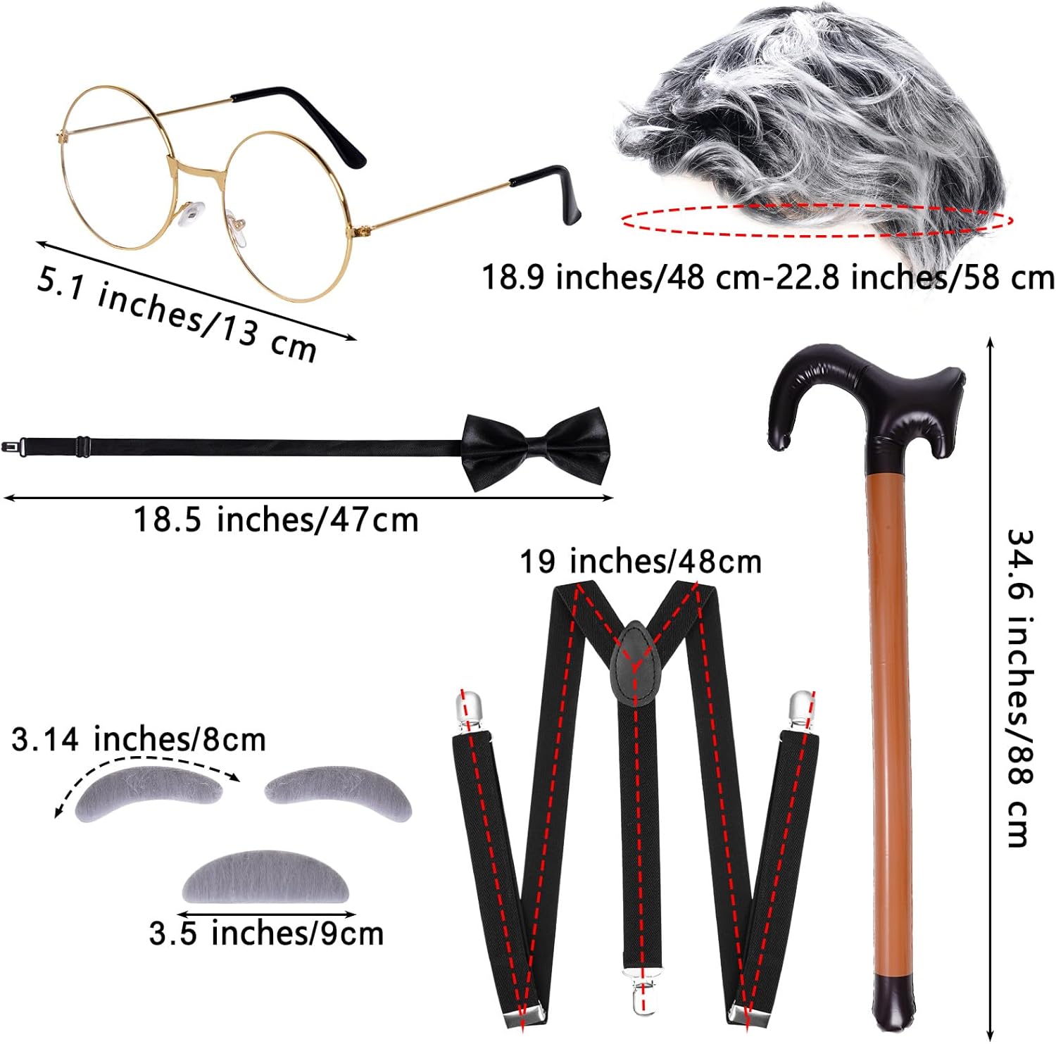 6 PCS Adult 100 Days of School Men Costume, 100 Days of School Man Costume for Halloween Grandpa Costume 1920s Old Man Dress Up Outfit Accessories - Image 2