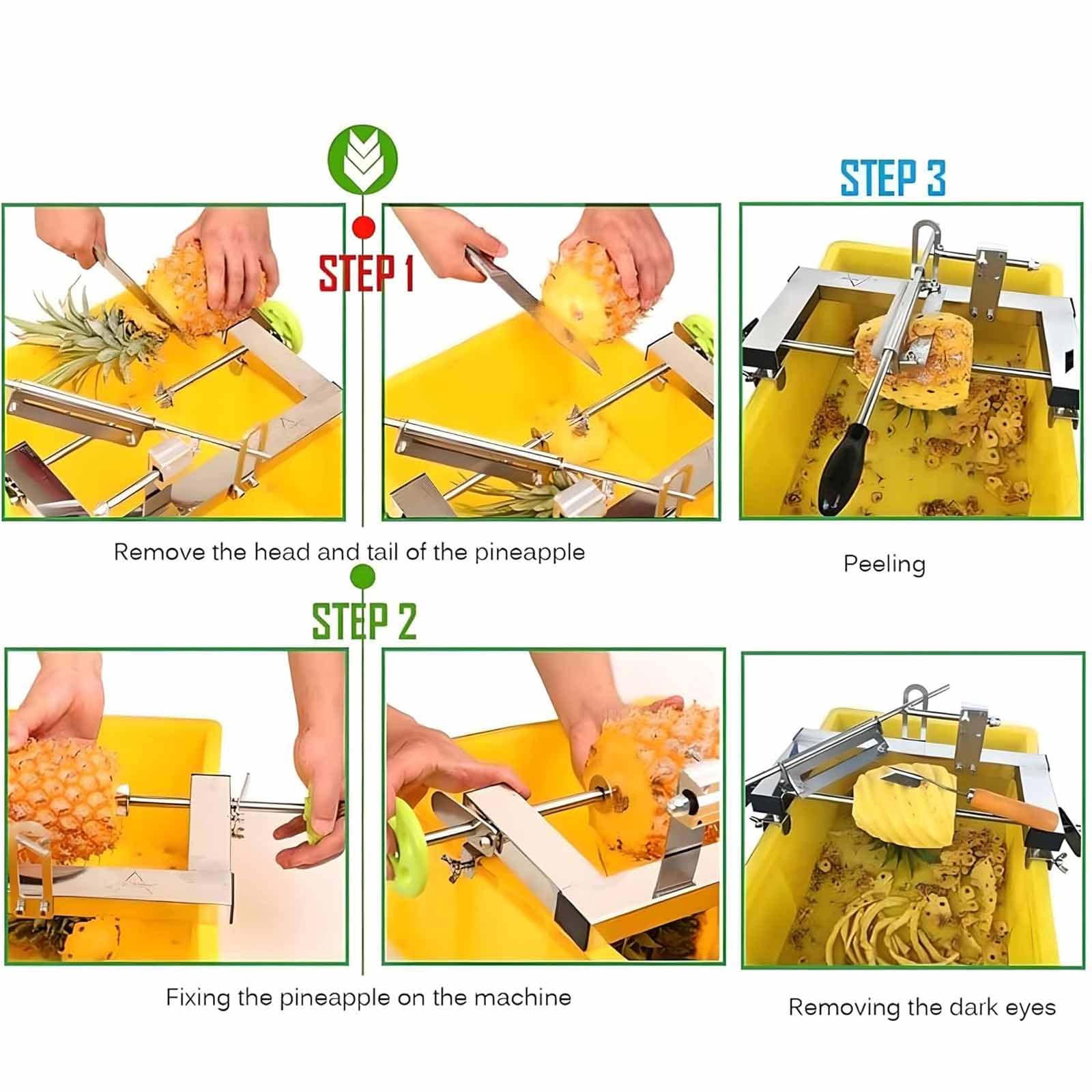 Máquina cortadora de piña con 4 cuchillas, ajuste de doble palanca, manivela, cortador de frutas eficiente para la cocina del hogar