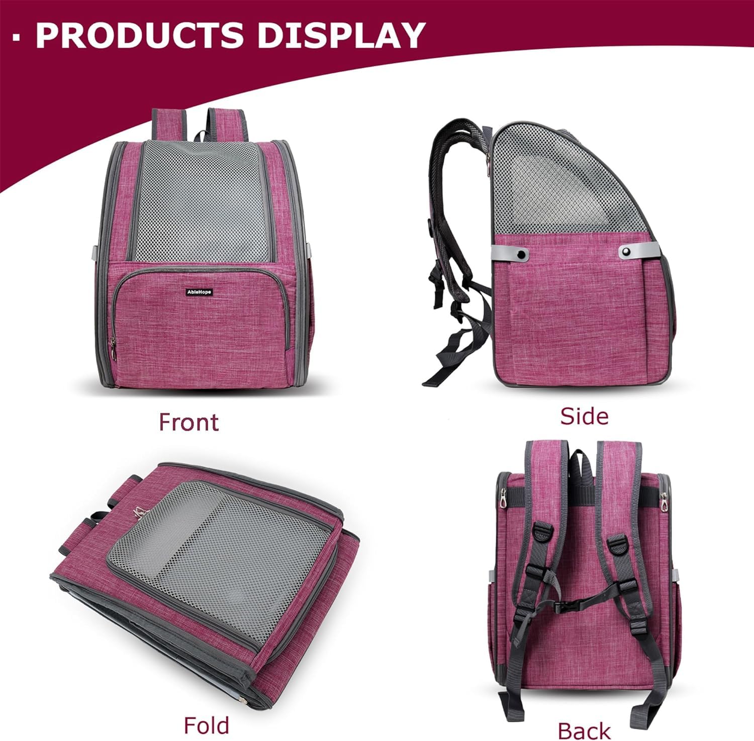 Rucksack Tragbare Katzenrucksäcke Für Tragen Von Katzen, Haustierrucksack, Netz-Hunderucksack Haustier(Pink)