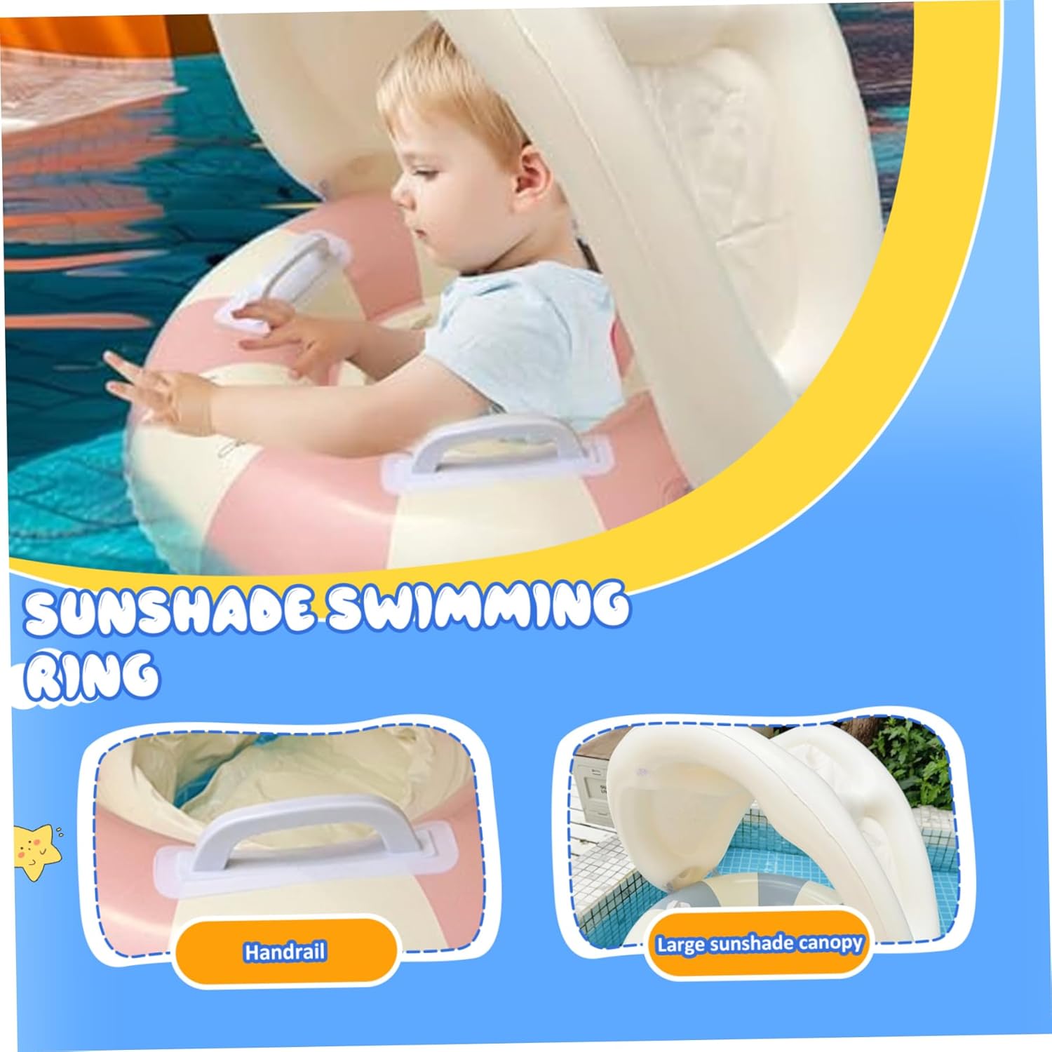 Baby Float with Canopy, Inflatable Soft Comfortable Thicken Safe Baby Swimming Float with Detachable Canopy & Handle for Girls Boys 0-4 Years, Blue