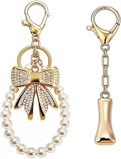 Initial Bag Charms Keychain - 2 Pcs Cute Bow Pearl Women Keyring | Purse Charm for Handbags Birthday Graduation Gifts