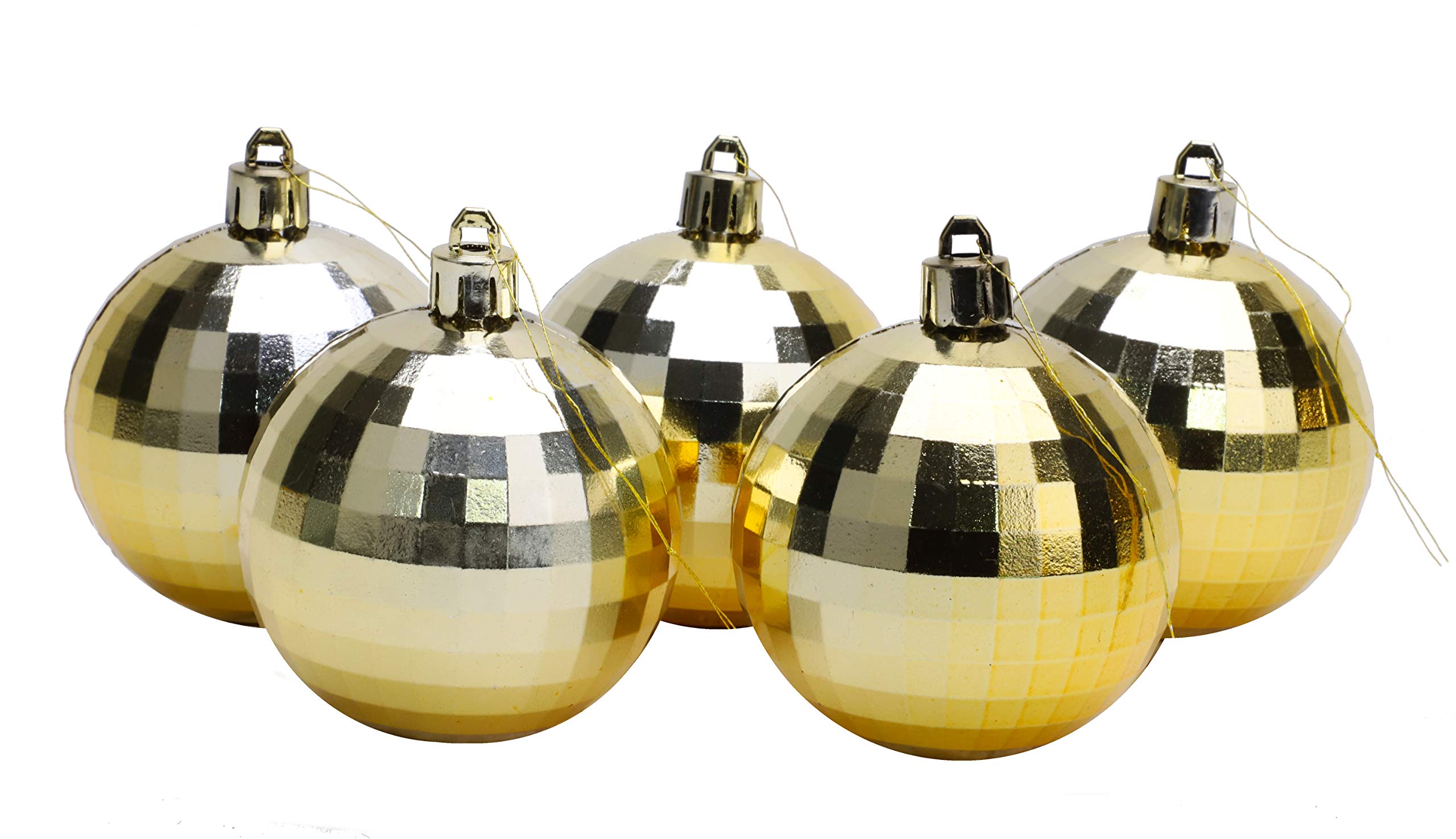 Christmas Concepts® Pack of 5-60mm Mirror Disco Baubles - Christmas Tree Decorations (Gold)