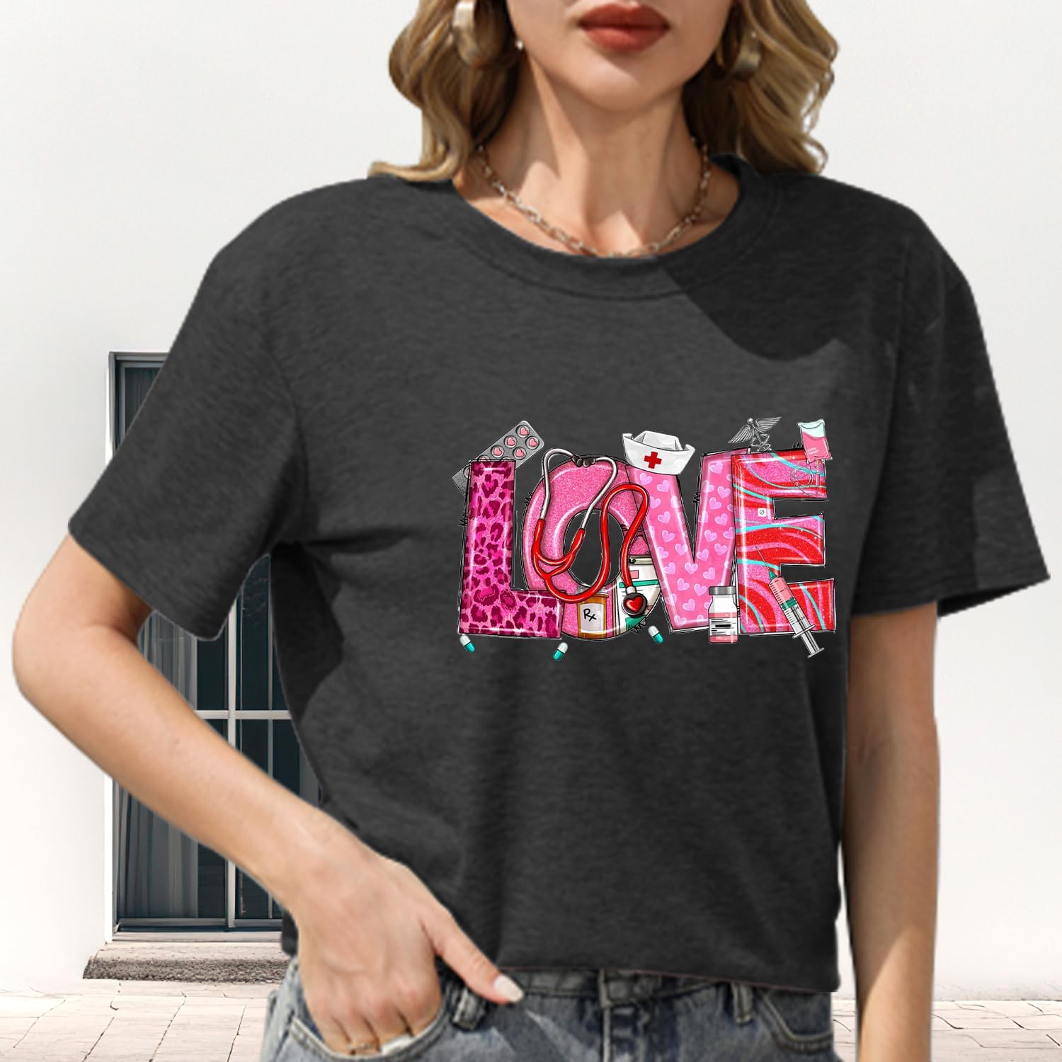 Nurse Shirt for Women Nursing Life T-Shirts Nurses Week Shirts Letter Print Tee Tops image 3