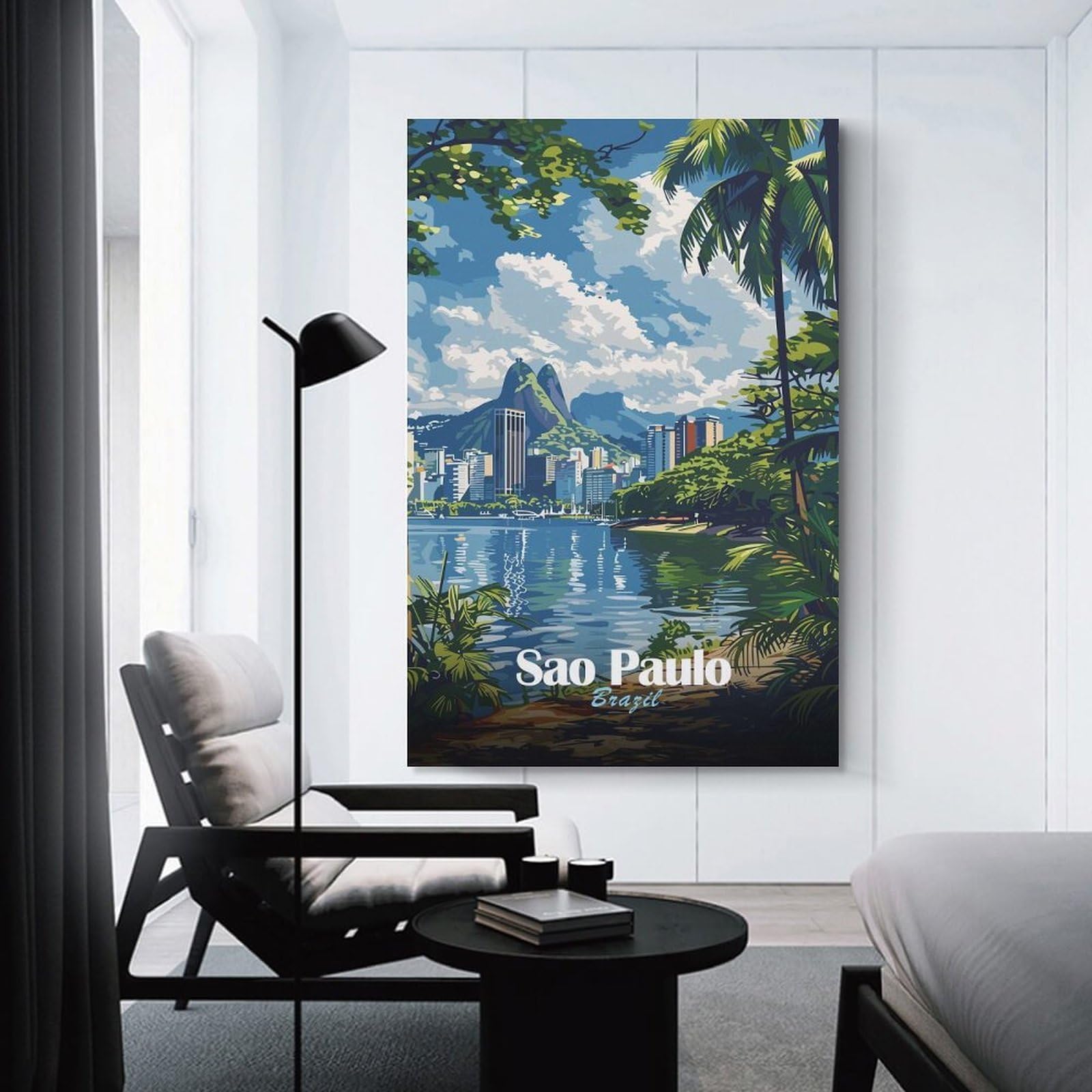Junmoney Sao Paulo Cityscape Decorative Wall Artwork 24x36inch(60x90cm), for Front Hall, Corridor Or Welcome Spaces, Decorative Wall Art for Narrow Spaces