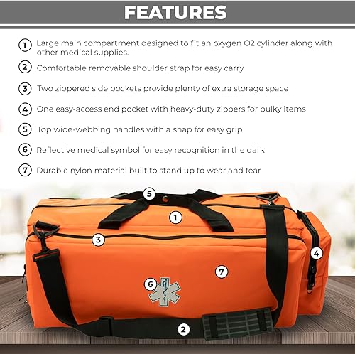 Miniatura 2 de NOVAMEDIC First Responder - Bolsa de lona vacía de oxígeno O2, 32 x 12 x 13 pulgadas, con múltiples compartimentos, portador de primeros auxilios