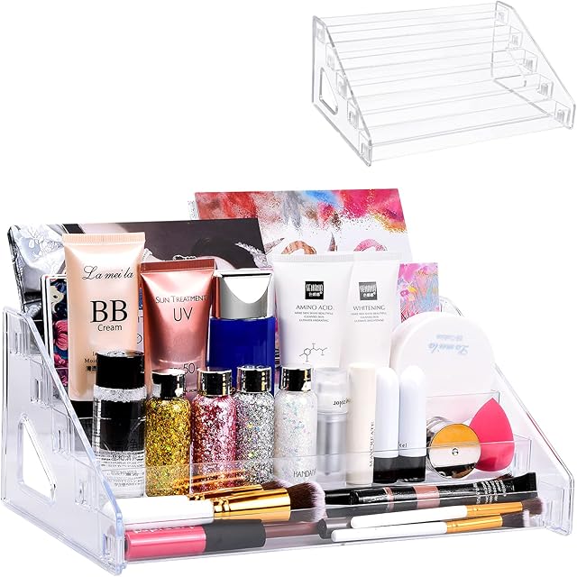 Cozlly 5 Layer Large Capacity Cosmetics Organiser, Clear Acrylic Cosmetic Stand, Makeup Organiser, Acrylic Display Stand for Nail Polish, Make up Stand for Brushes, Eyeshadow, Lotions, Lipstick